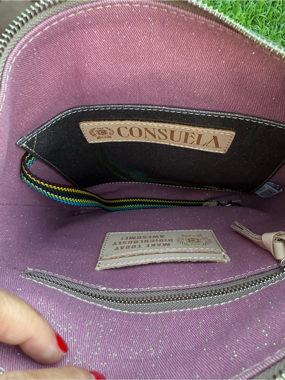 NWT Consuela Tour Crossbody Bag Olive Floral Embroidered Leather Trim - Picture 6 of 16